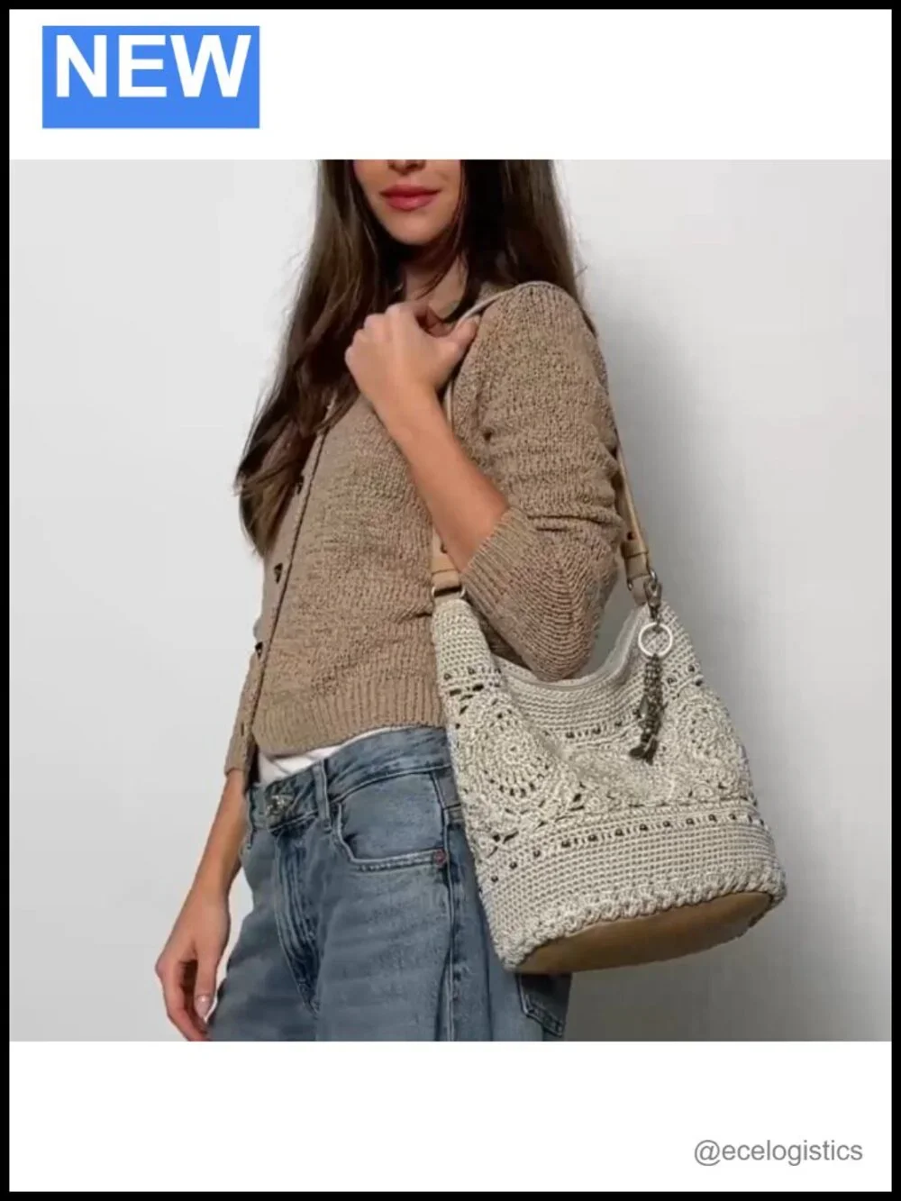 Hand Crochet Hobo Bag Women's Purse Large Tote with Zipper Pocket Travel